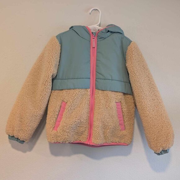*3/$25* Girl's Wonder Nation Sherpa Zip-Up Sherpa Hooded Jacket - Size 6/6X - Picture 1 of 4